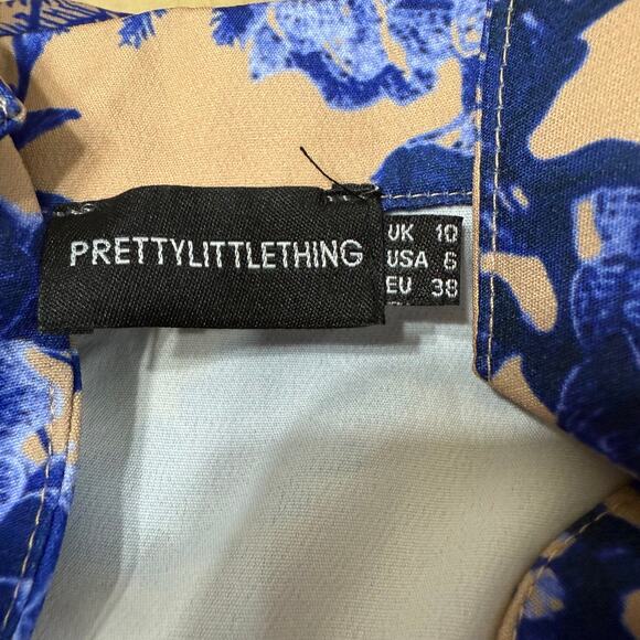Pretty Little Thing Blazer Wrap Dress Tan Blue Floral 6 - Picture 5 of 10